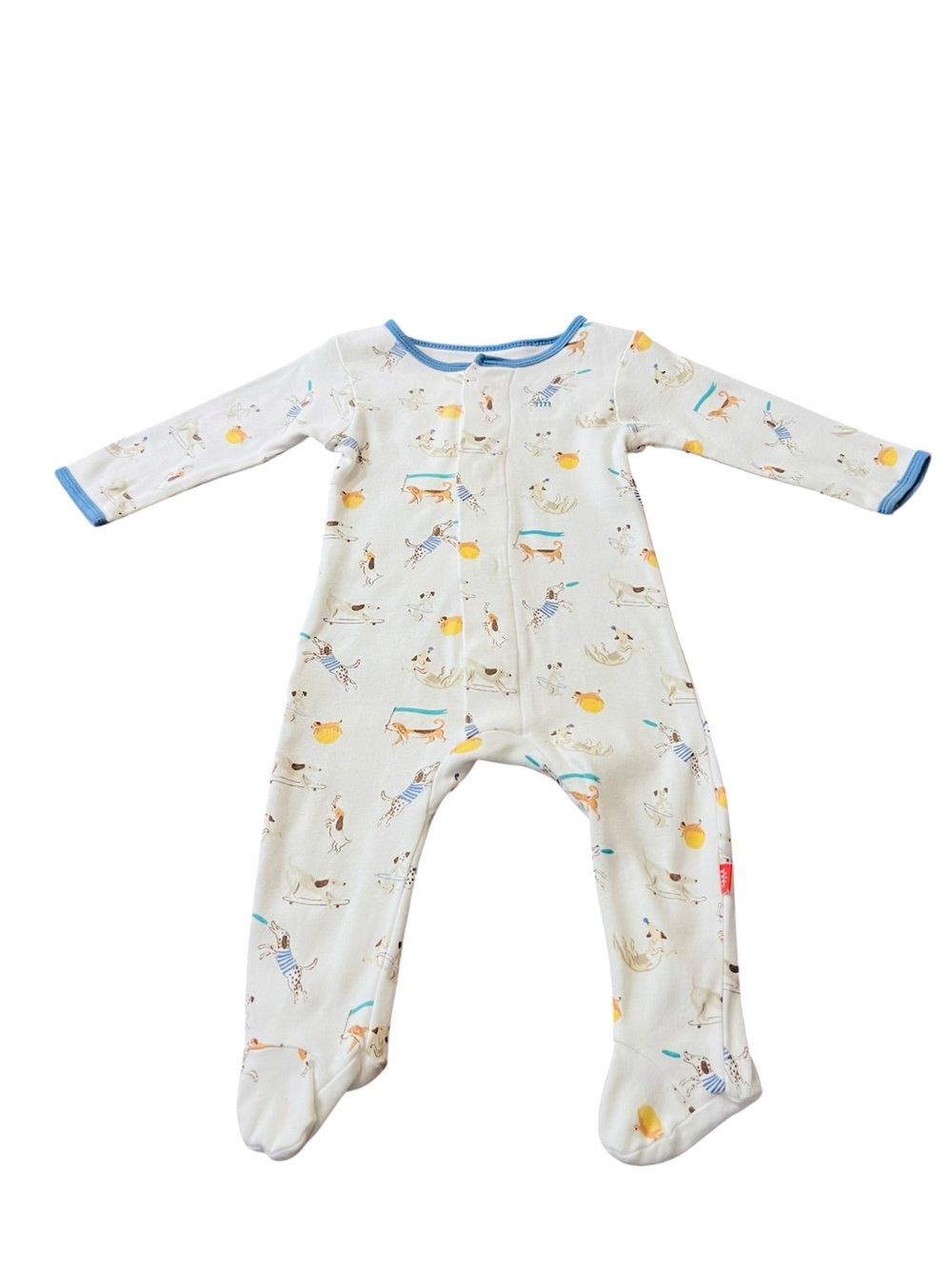 Magnetic Me White Footed One-Piece with Blue Trim and Dog Print Size 3-6 Months